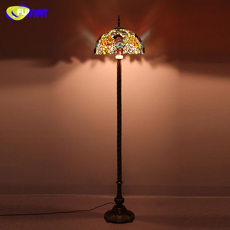 Fumat European Luxury Floor Lamp Stained Glass Rose Shade Stand Lights For Living Room Vintage Led Decor
