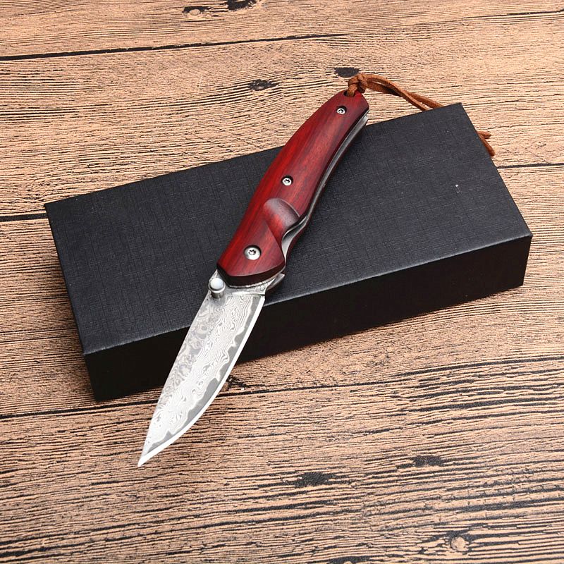 Promotion Damascus Small Pocket Folding Knife Damascus Steel Drop Point