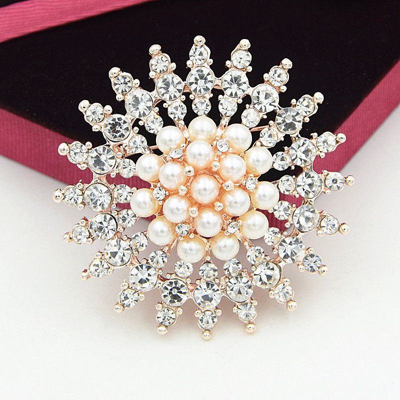 Nouveau Perle Blanche Strass Élégant Femme Fashion Mariage Fête Broche Pin cadeaux