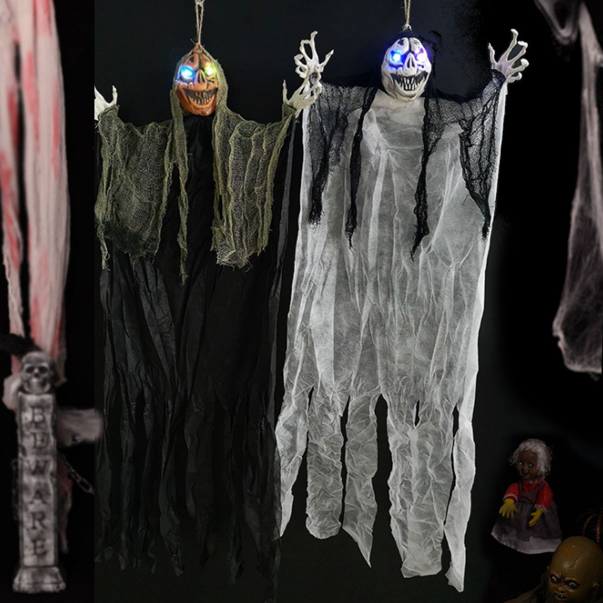 Halloween Decoration Props Voice Light Eye Hanging Skull Ghost