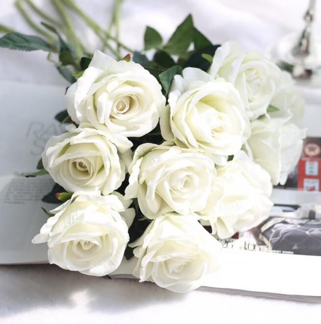 Simple Grand Bouquet Rose Real Touch Soie Artificielle Fleur Rose Pour Table De Fête De Mariage Décoration De La Maison Accessoires