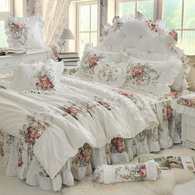 New White Wedding Bedding Set Luxury Korea Princess Duvet New White Wedding Bedding Set Luxury Korea Princess Duvet Cover Sets Bedspread Bed Skirt 100 Cotton Home Textile Beautiful Covers Egyptian