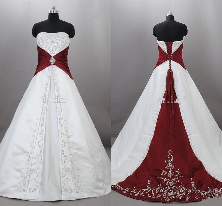 Discount Vintage Dark Red And White Wedding Dresses 2019 Strapless ...