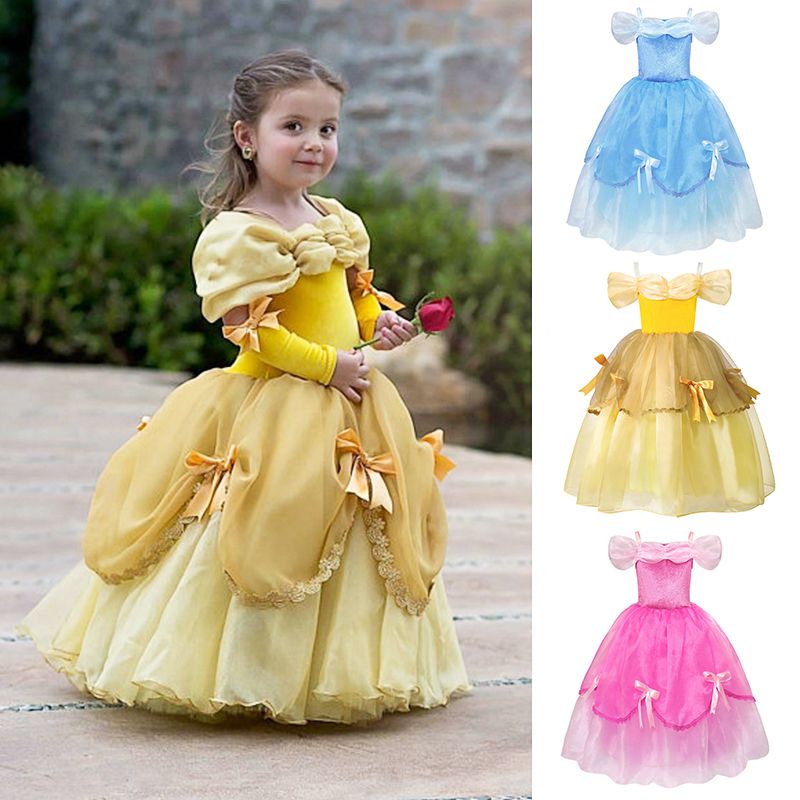 Yofeel Girls Princess Belle Dress Up Costume Cosplay Aurora Cinderella Bella Beauty And The Beast Sleeping Beauty Fancy Dresses Q190522