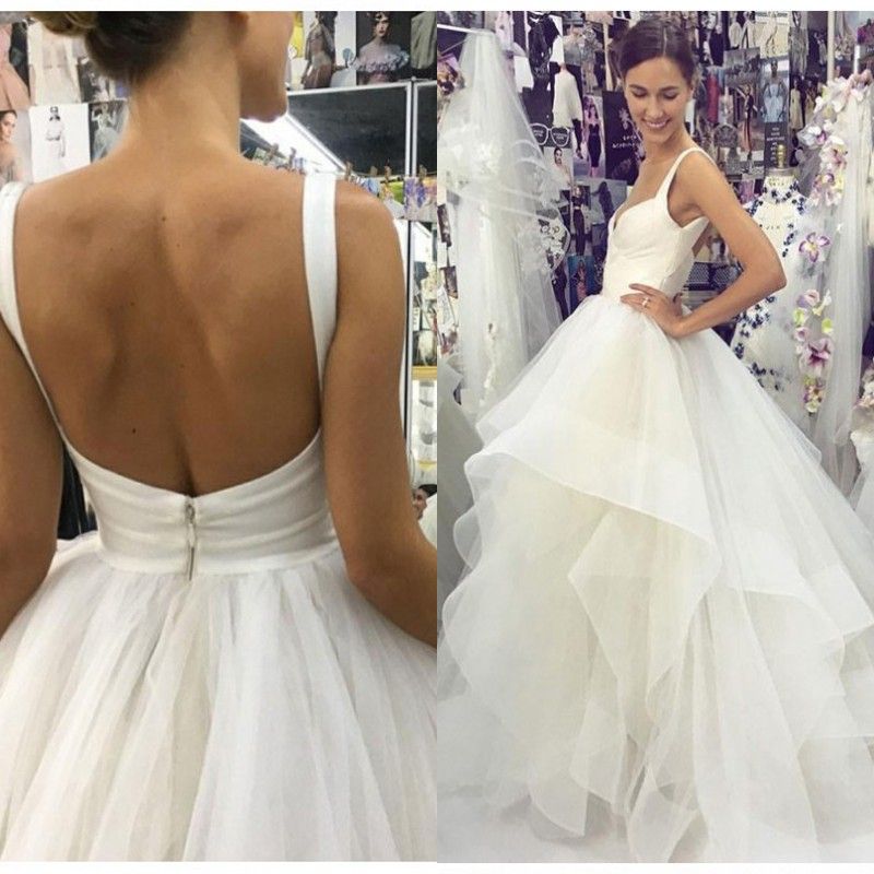 compre 2019 vestidos de novia modernos una línea correas espaguetis