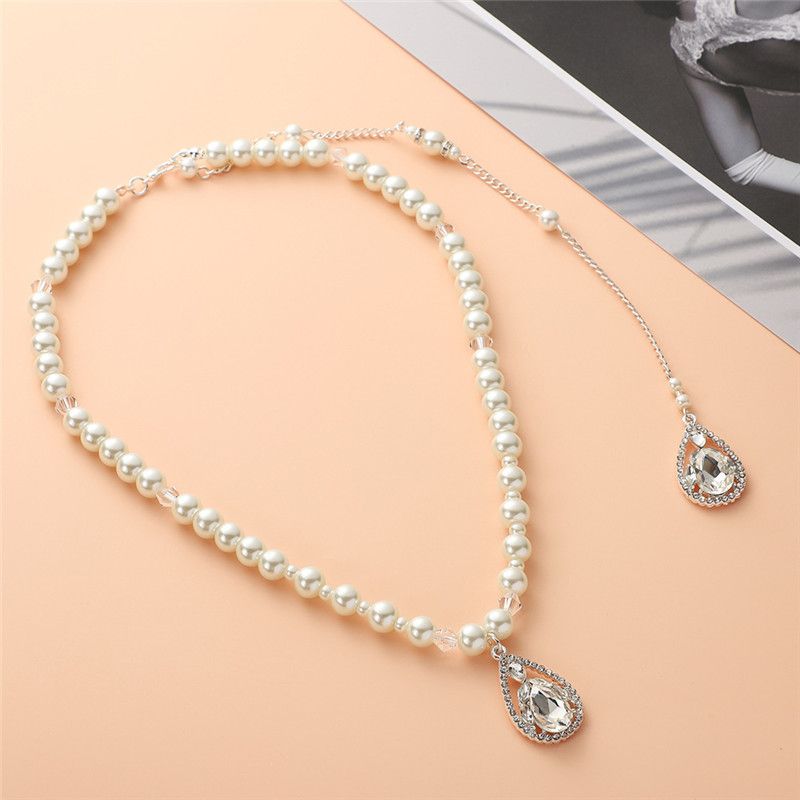 Elegant Pearls Rhinestone Bridal Back Chain Necklace Spring Bride'S ...