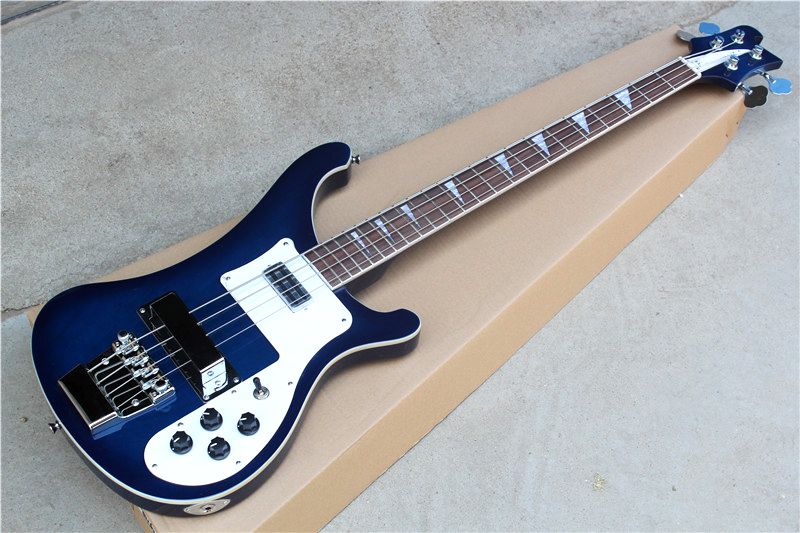 Factory Custom Dark Blue Electric Bass Guitar With White Pickguard