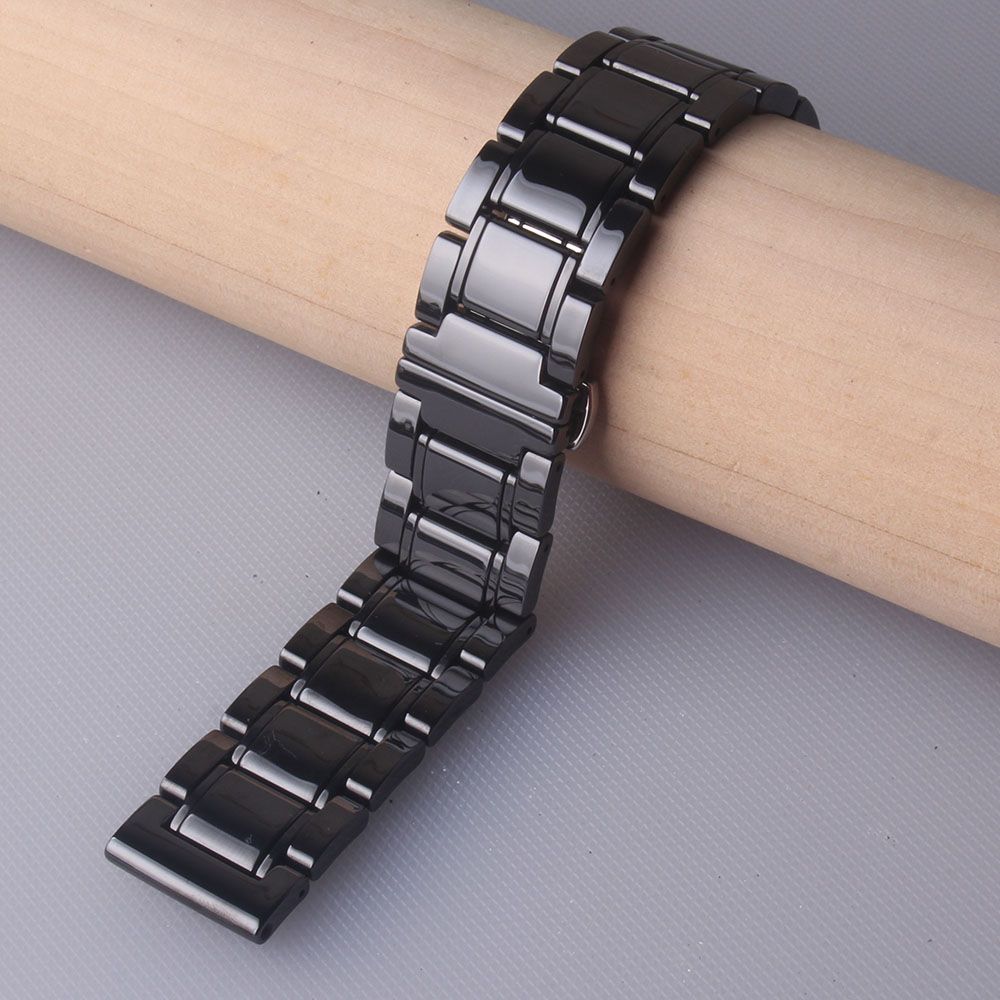 Black Polished Ceramic Watch Bands Strap Bracelet 20mm 21mm 22mm 23mm