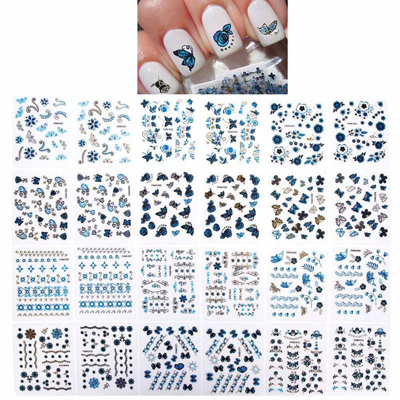 3d Gold Blue Decals Hot Nail Art Stickers Nail Art Design Bling