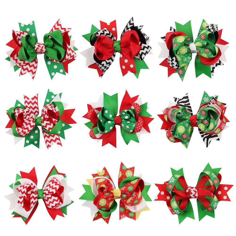 Christmas Hair Clip Bowknot Grosgrain Ribbon Hair Bows For