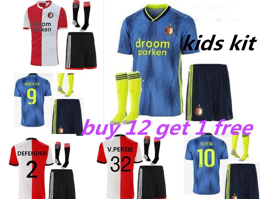 201920 Feyenoord Soccer Jersey Kids Kit Home Away 2019 2020 Larsson 32 Vpersie 19 Berghuis 10 Vilhena 9 Jorgensen Boys Jersey Shirt