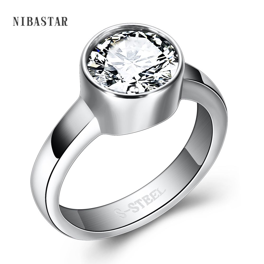 2019 Fashion Female Crystal Engagement Ring Simple Design Stainless
