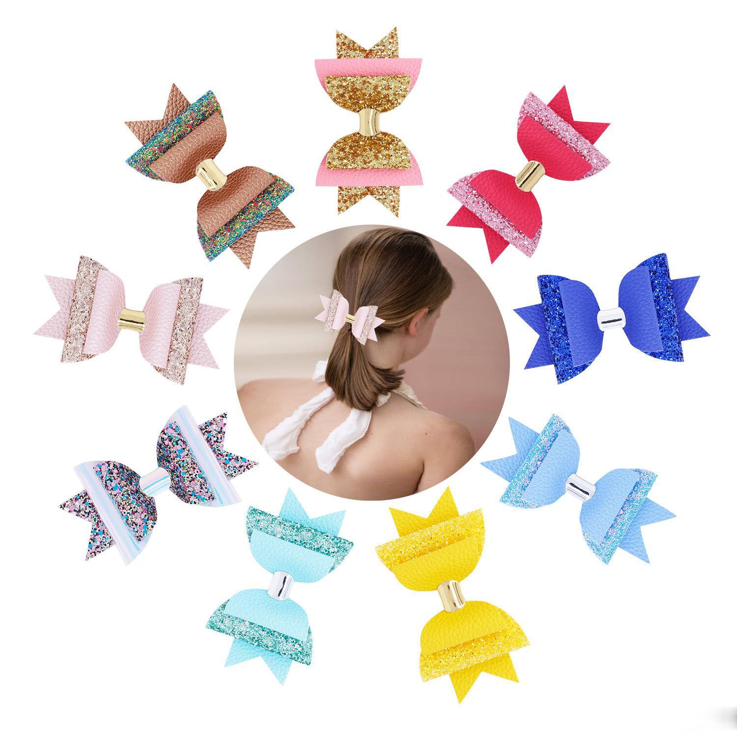 New Baby Girls Barrette Kids Double Color Bokwnot Shinning Barrettes