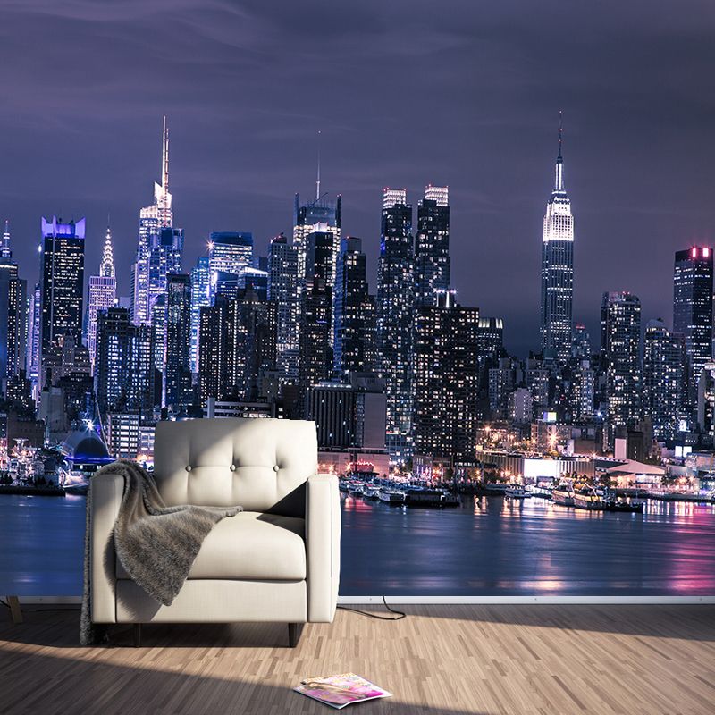 Modern New York City Night View Photo Mural Wallpaper Living Room