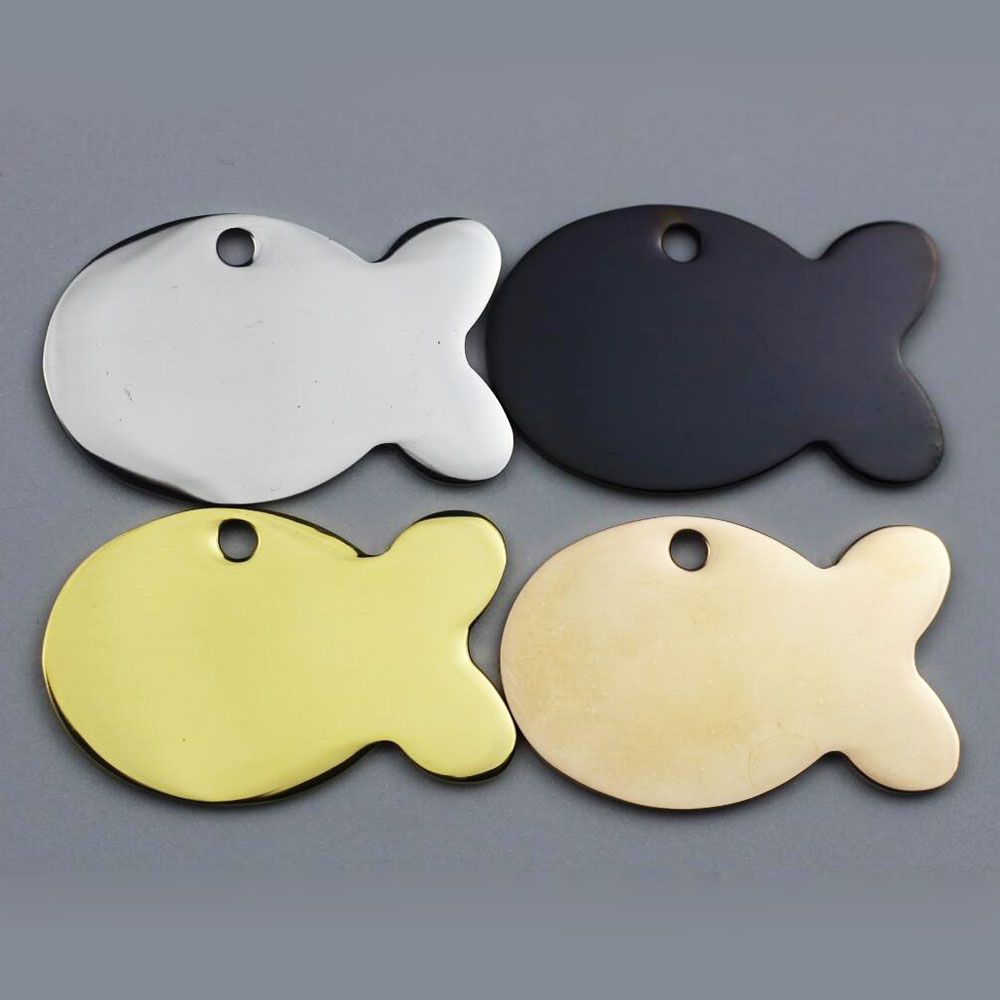 Fish Shaped Stainless Steel Dog ID Tags Mirror Surface Pet Cat ID Tags