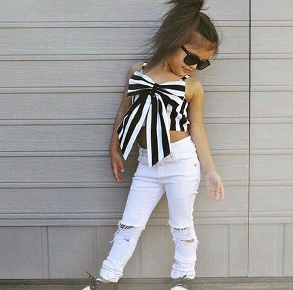 UK Stock Kids Baby Girls Tops T-shirt Hole Pants Leggings Outfit Set Clothes