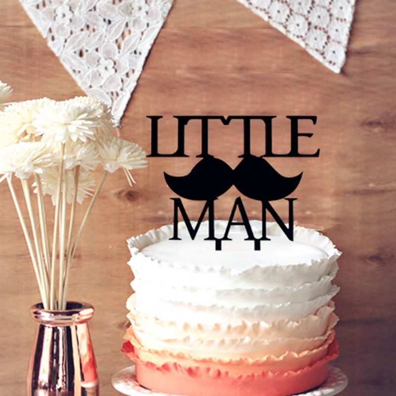 2019 Script Little Man With Mustache Silhouette Boy Baby Shower Cake