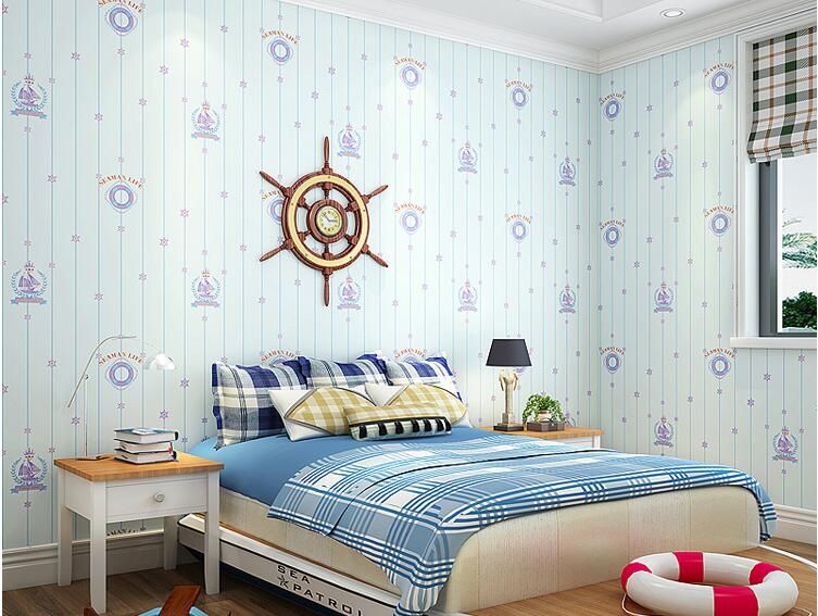 Blue Mediterranean Children S Room 3d Wallpaper Boy Girl Bedroom Blue Mediterranean Children S Room 3d Wallpaper Boy Girl Bedroom Nonwoven Wall Paper Sailboat Background Papier Peint