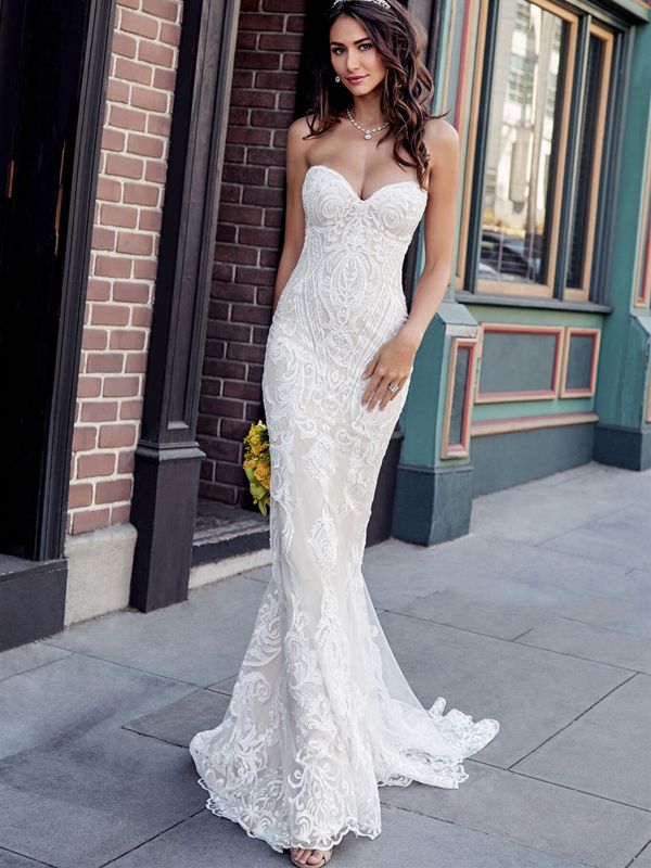 compre vestidos de novia de encaje vintage 2019 sirena sin tirantes