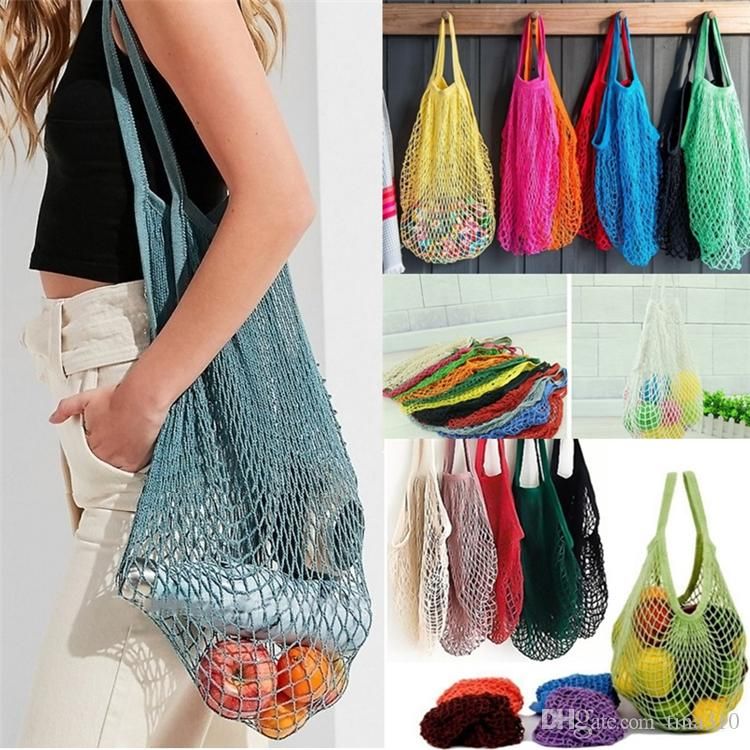 2020 Mesh Net Shopping Bags Fruits Vegetable Portable Foldable Cotton ...