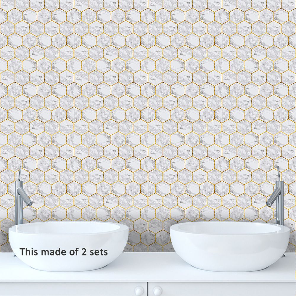 Hexagonal White Marble Tiles Self Adhesive Art Vinyl Decal Bathroom Hexagonal White Marble Tiles Self Adhesive Art Vinyl Decal Bathroom Waterproof Removable Kitchen Anti Oil Stickers Living Room Decor Wall