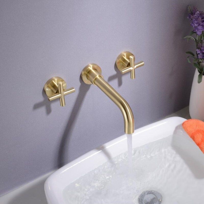 Wall Mounted Brass Basin Faucet In Mixer Tap Hot Cold Bathroom Water Brushed Gold White Rose Sink