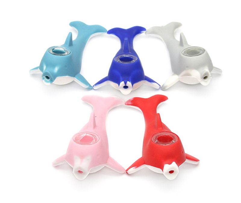 2020 New Dolphin Silicone Smoking Pipes With Glass Bowl Metal Dab 4