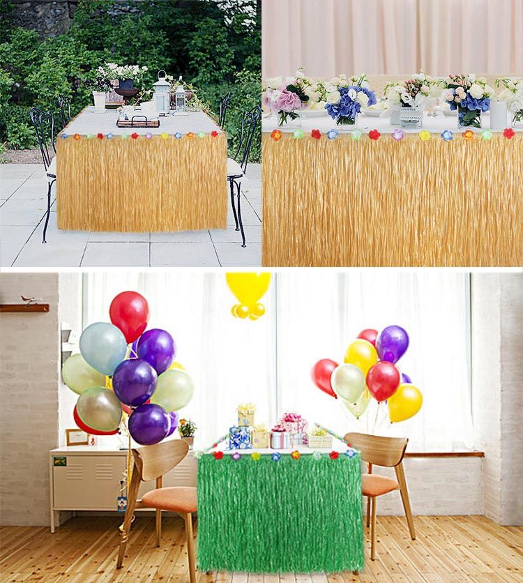 2021 276*75cm Hawaiian Table Skirt DIY Plastic Luau Flower