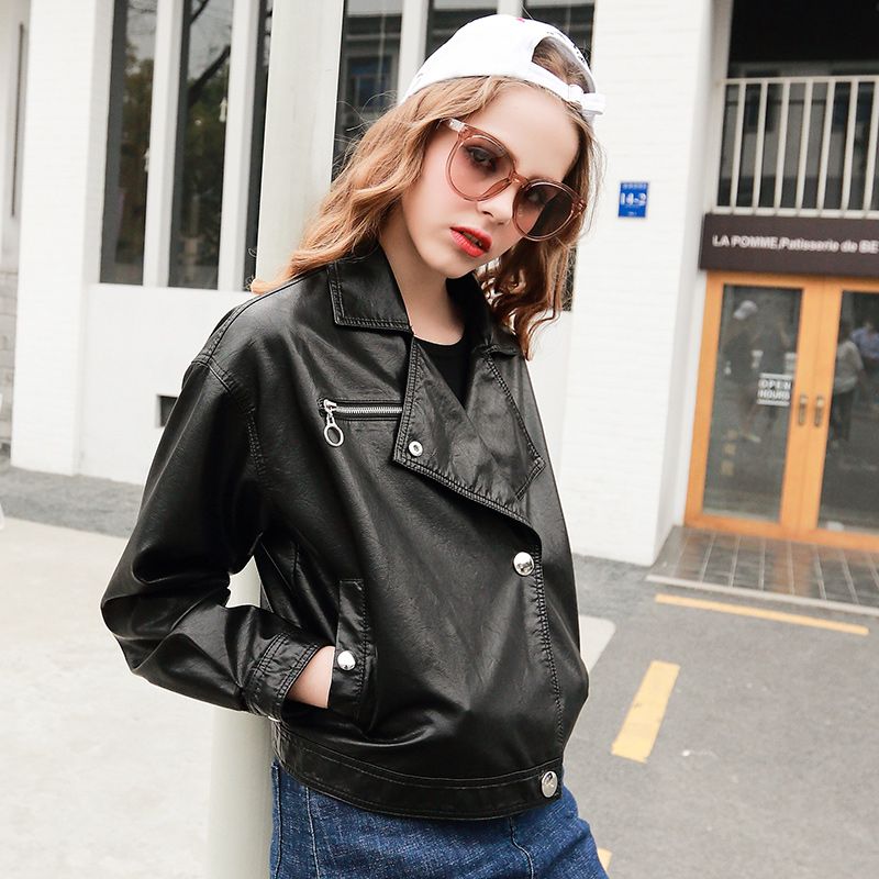 Casual Style Faux Leather Jacket Women Loose Short Zipper Biker 2019 New Womens Spring Pu Coat Jaqueta De Couro