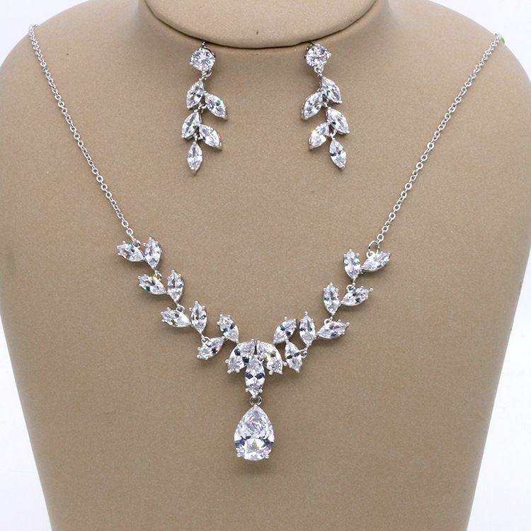 Dower Me Sparkling Wedding Cubic Zirconia Necklace Earrings Set