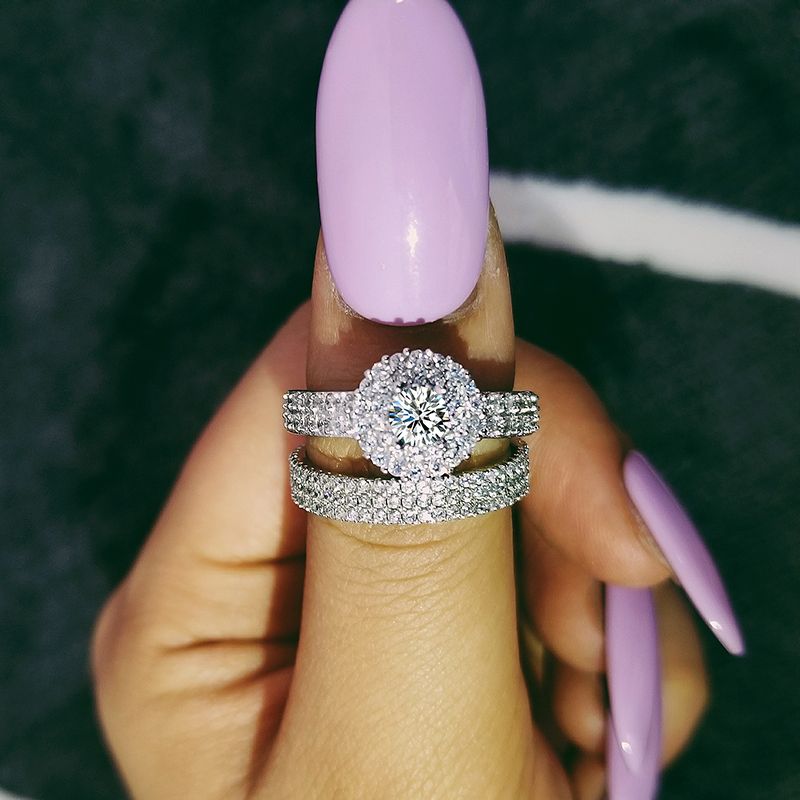Original 925 Sterling Silver Wedding Rings Set 2 In 1 Band Ring For