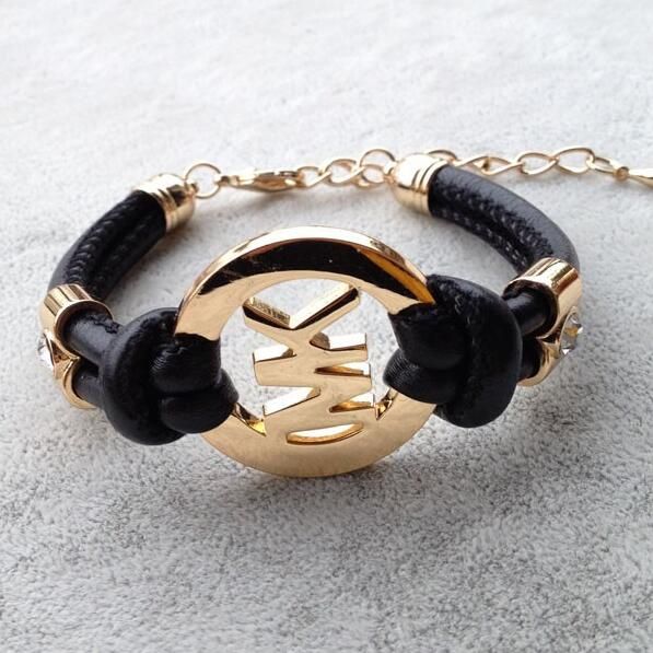 M Brand Designer Bracelet For Women Men'S Rhinestone Bracelets High Quality Weaving Leather Gold