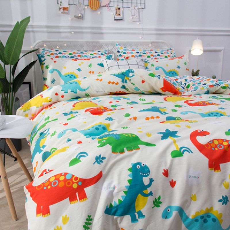 100 Cotton Dinosaur Bed Covers Cartoon Bedding Full Single Size For Kids Sheet Quilt Cover Pillowcase 5