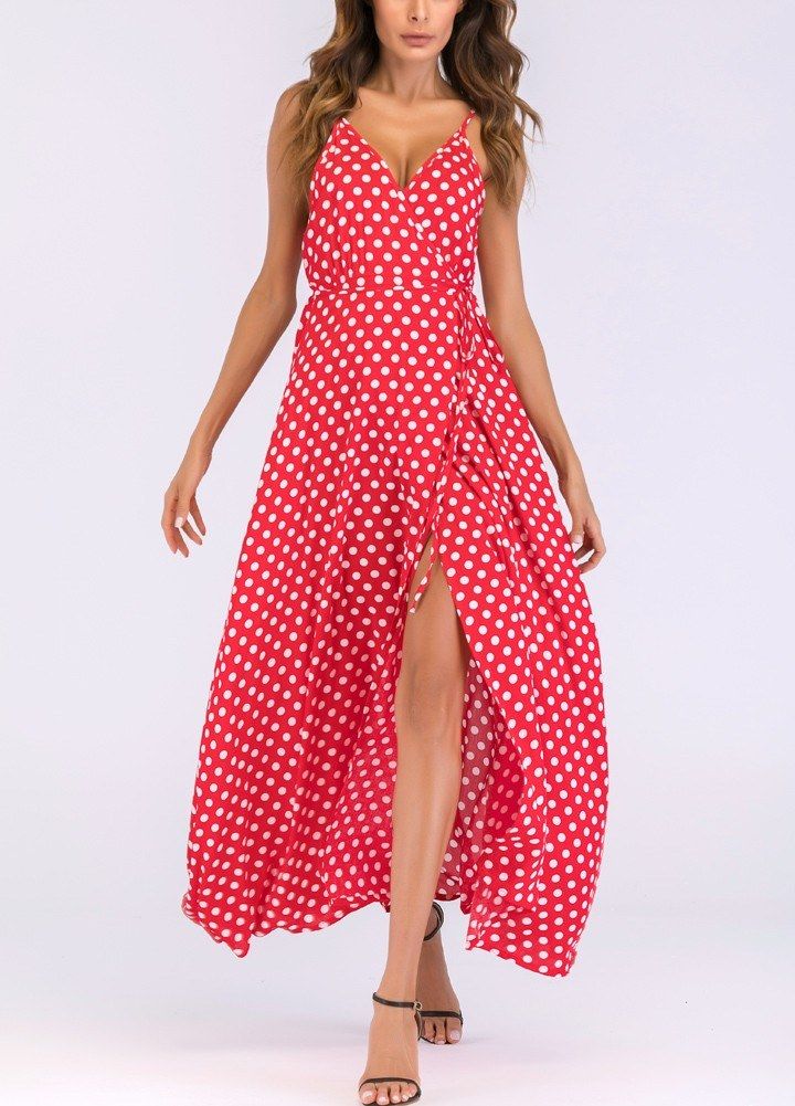 Femmes Soleil Imprimer Plage G10856r Longue Maxi Haute Strap Écran Spaghetti Robes Vestidos Xl Split Robe Dot Mujer dCxoeB