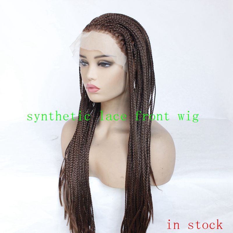 22inch Long Black Dark Brown Braided Wigs Synthetic Hair Lace