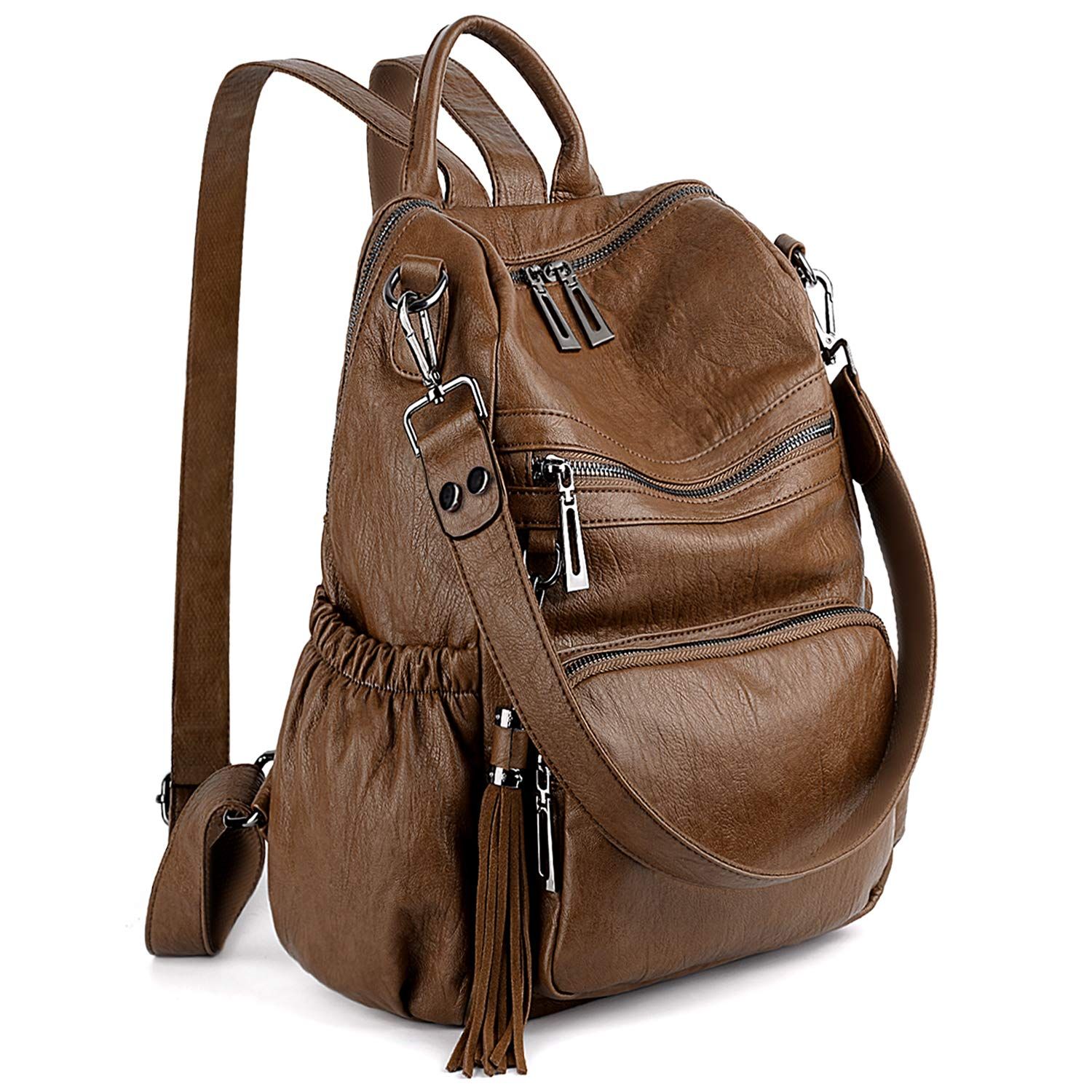 Women Backpack Purse PU Washed Leather Convertible Ladies Rucksack ...