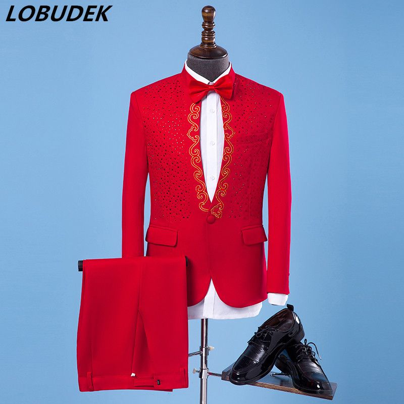 Jacket Pants Male Singer Performance Suit Host Stage Show Set
