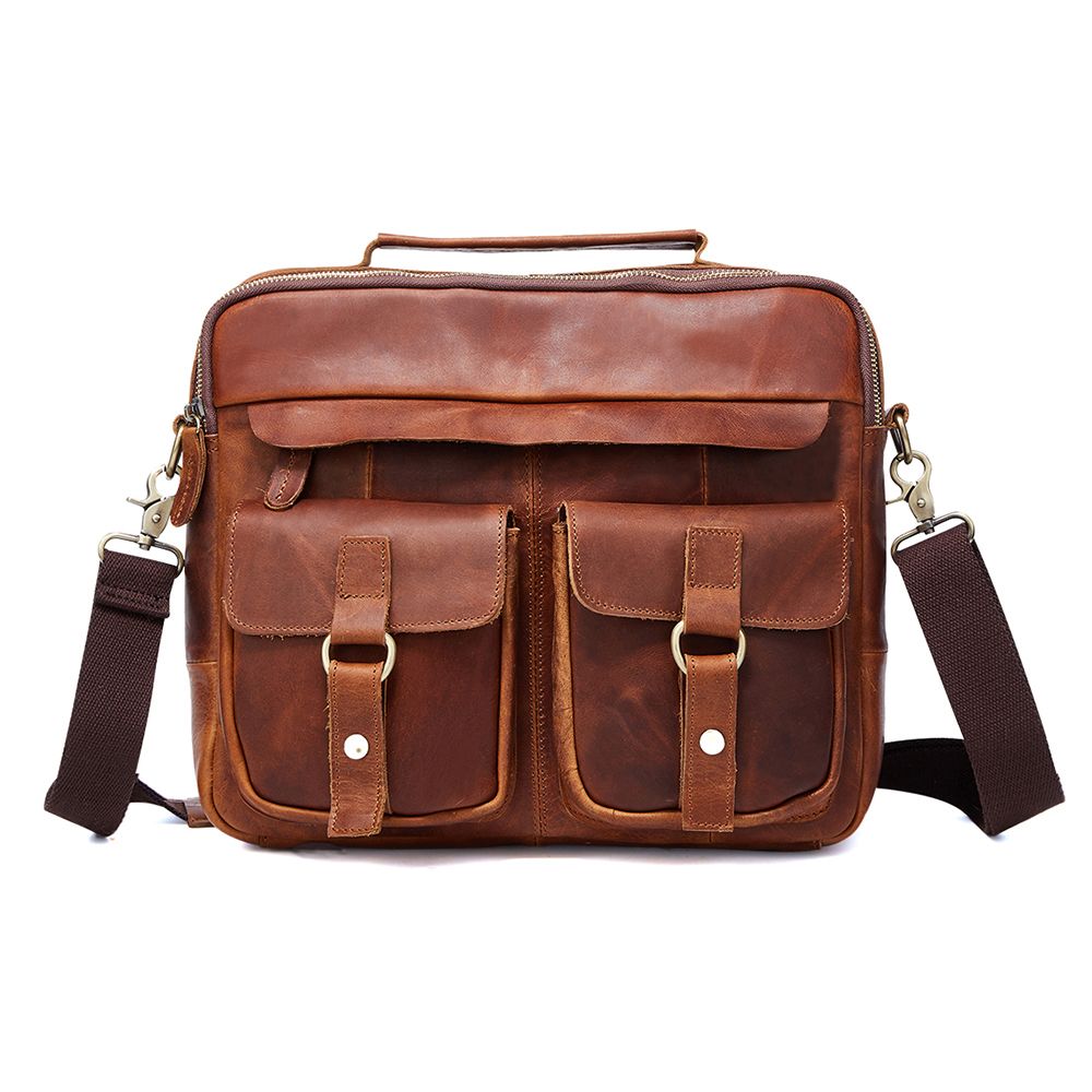 Bag Leather Men Shoulder Messenger S Brown Laptop Briefcase Vintage Satchel New