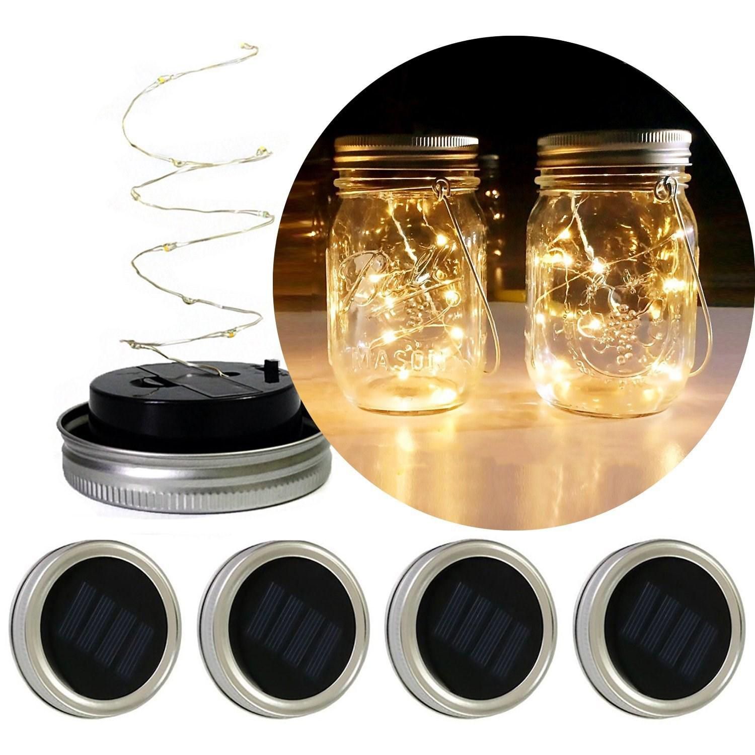 Solar Powered LED Mason Jars Light Up Lid String Fairy Star Lights