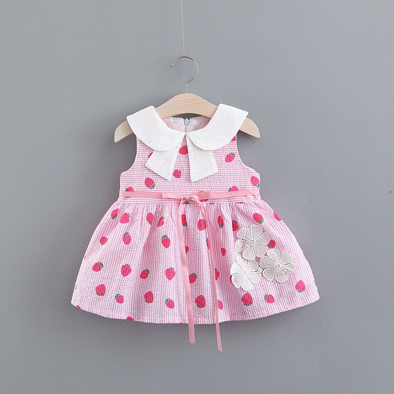 Toddler Kid Baby Girl Summer Dress Cartoon Striped Printed Party Princess Dress