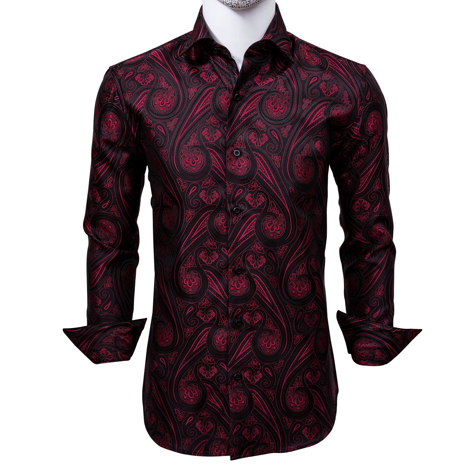 2021 Fast Shipping Silk Men'S Long Sleeve Shirts Jacquard Woven Red