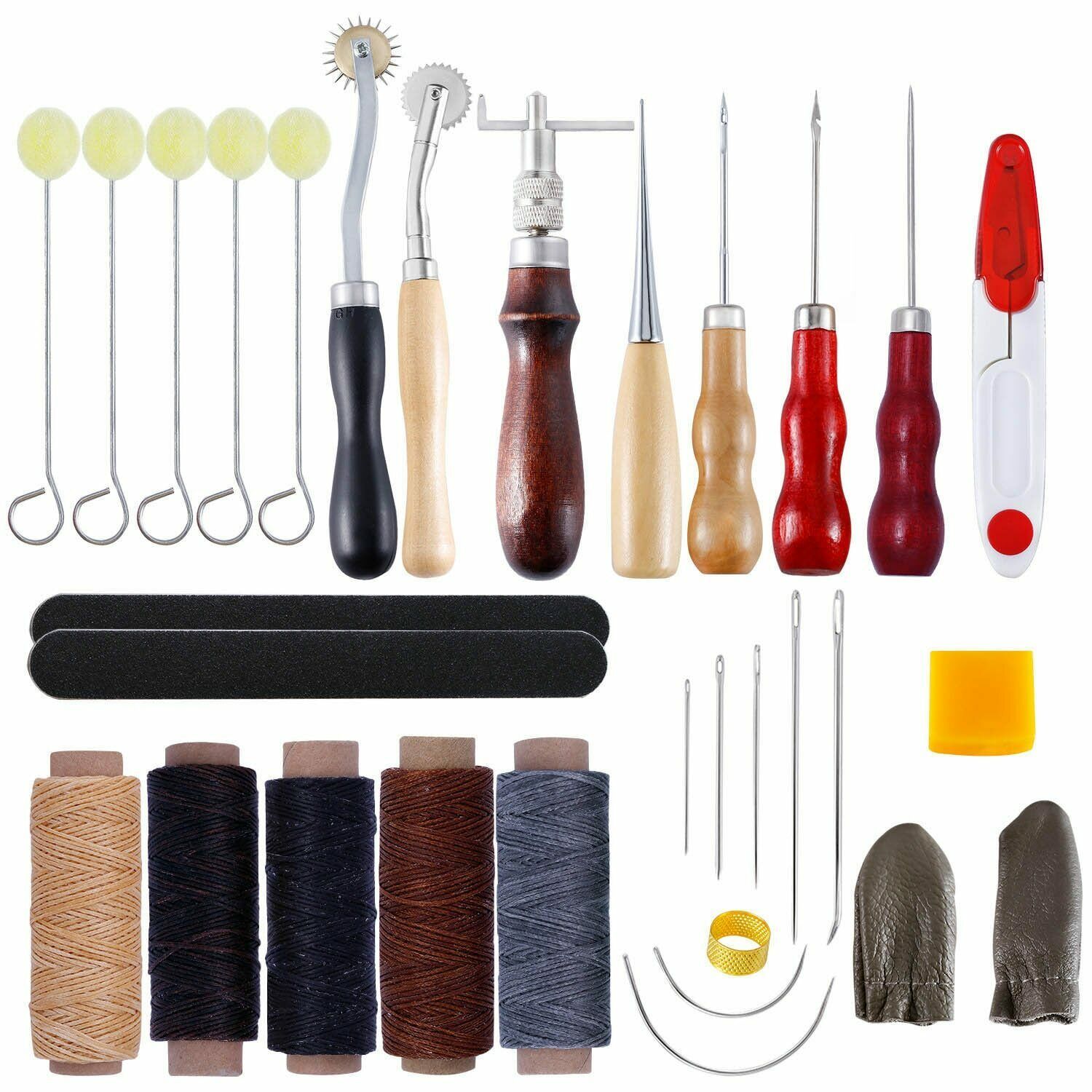 2021 Leather Craft Stitching Tool Hand Stitch Needle Awl Thimble Wax