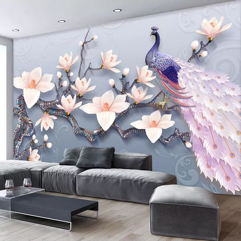 Custom Mural Wallpaper Non Woven 3d Stereoscopic Embossed Magnolia Flower Peacock Wall Painting Living Room Bedroom Home Decor