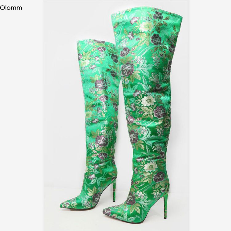 Rontic Fashion Women Over The Knee Boots Stiletto Heels Boots Pointed