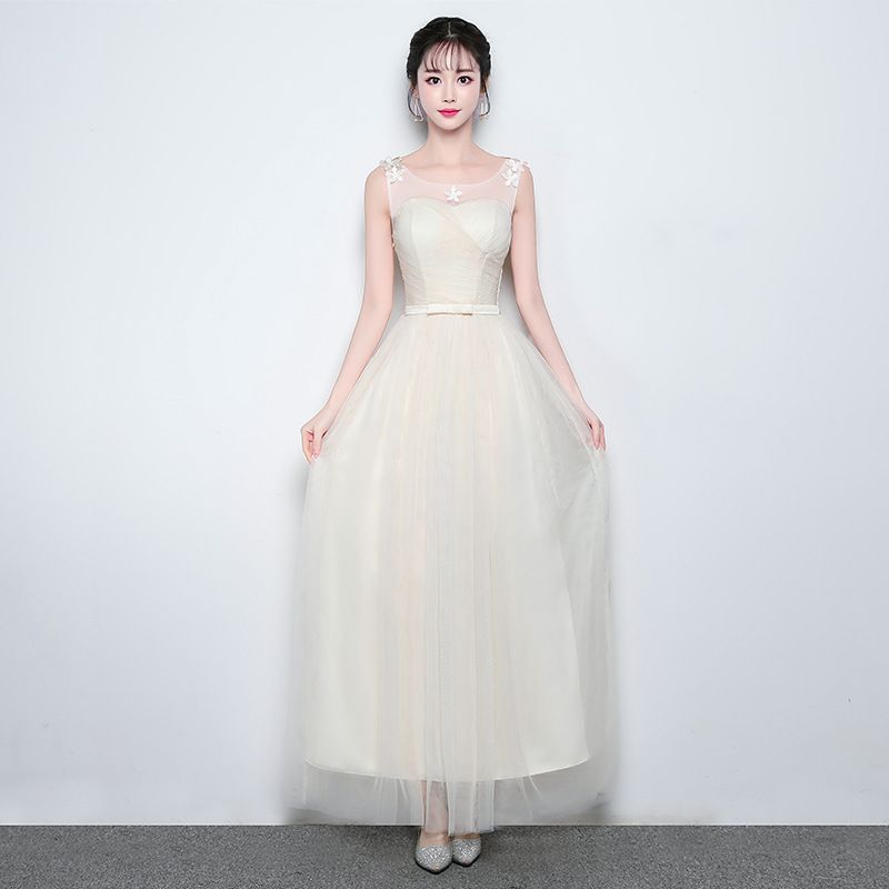In Stock Sash Champagne Cheap Formal Junior Bridesmaid Dresses For