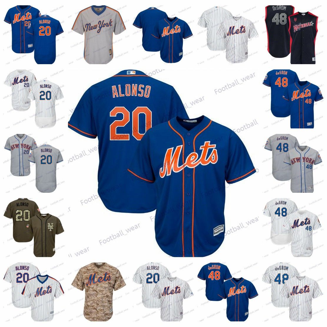2020 Mens Women Youth Mets Jersey 48 Jacob DeGrom 20 Pete Alonso Blue