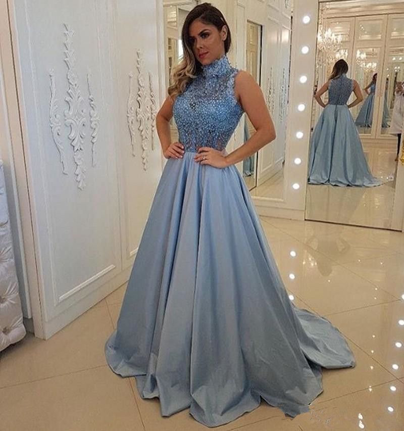 Vintage Evening Dress A Line Dusty Blue Prom Dresses 2020
