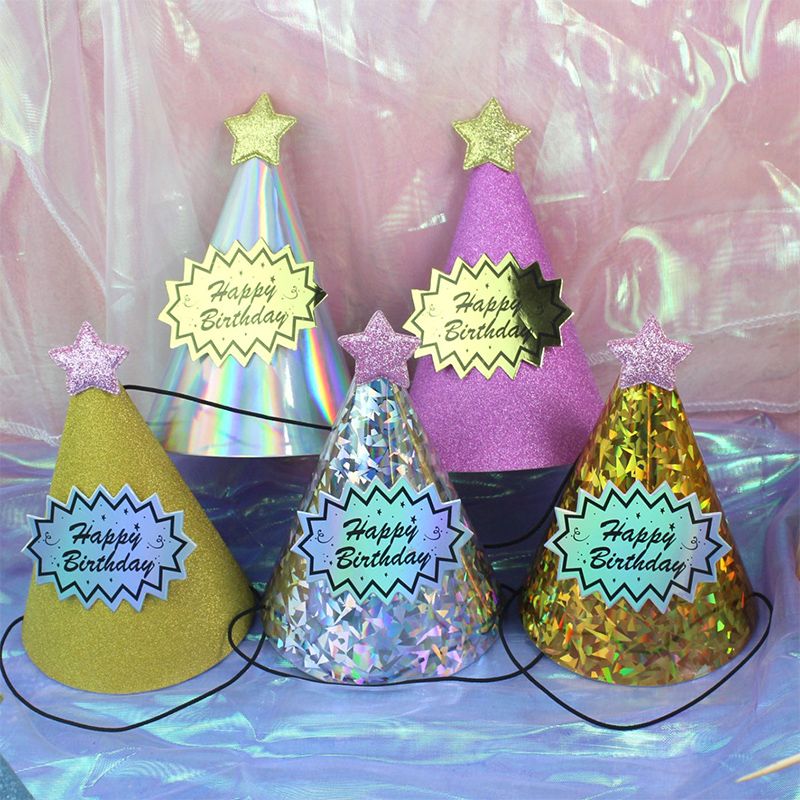 Gold Silver Happy Birthday Hat With Stars Kids 1st Day Priness Baby Gold Silver Happy Birthday Hat With Stars Kids 1st Day Priness Baby