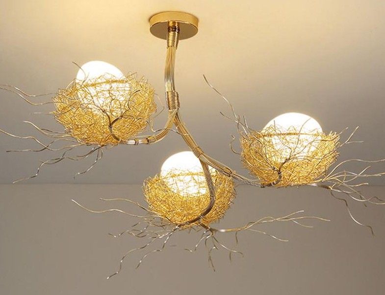 Golden Bird Nest Chandelier Aluminum Branches Pendant Lamp Art Decor Llfa