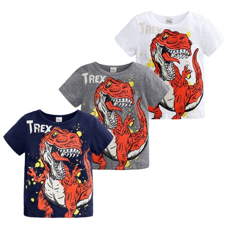 Baby Boys Short Sleeve T-Shirt Summer Kids Cotton Dinosaur Printed Tops Clothes